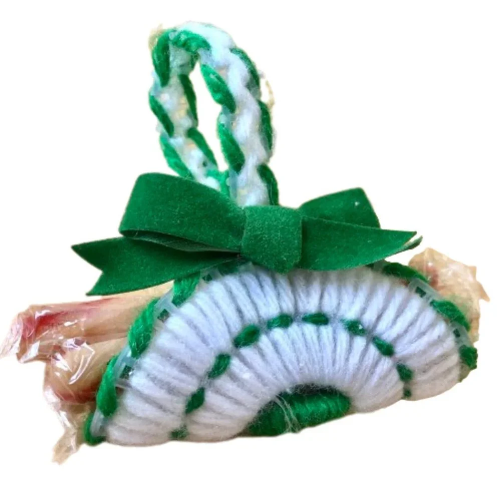 Vintage Christmas Ornaments Handmade Pine-Cone Skier + Yarn Log Carrier Lot 2